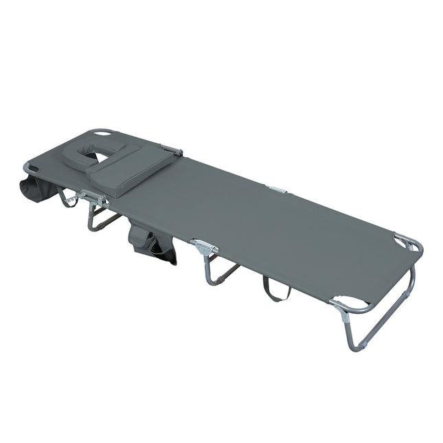 Levede Foldable Beach Lounge Chairs with Face Hole Grey-1973193483959275521