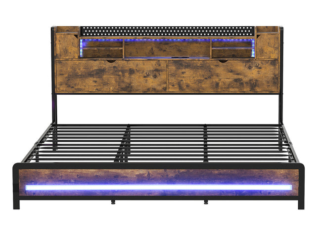 Levede King Bed Frame Storage Headboard Industrial-2011971104729600001