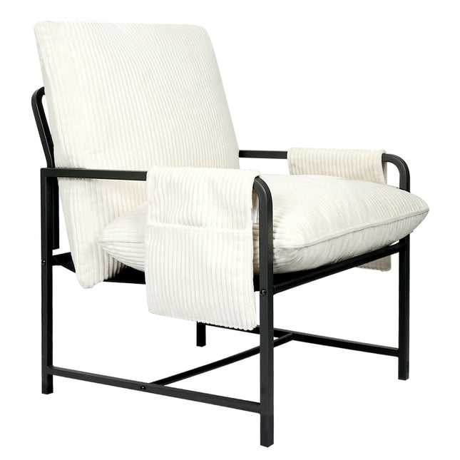 Levede Metal Framed Lounge Chair Corduroy in Beige-1954802469909434369