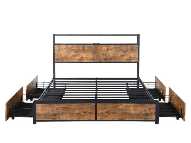 Levede Queen Bed Frame RGB LED 4 Drawers USB-1910112197858693121