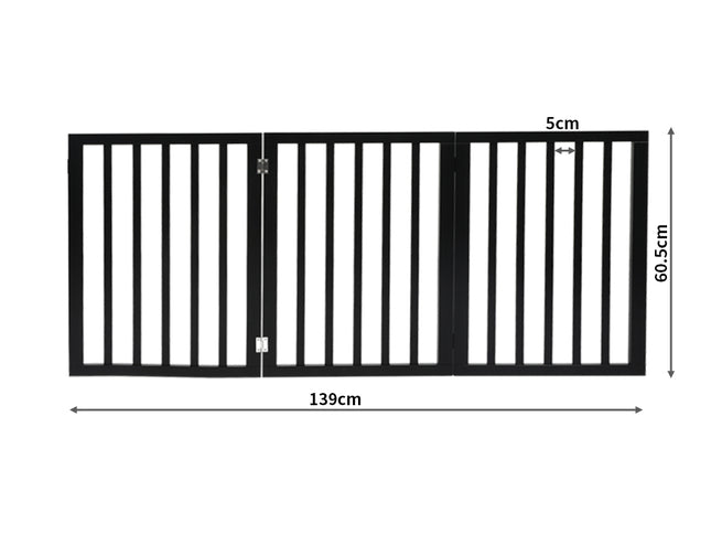 PaWz 3 Panels Wooden Pet Gate Dog Fence Black 139CM-1973193641983873026