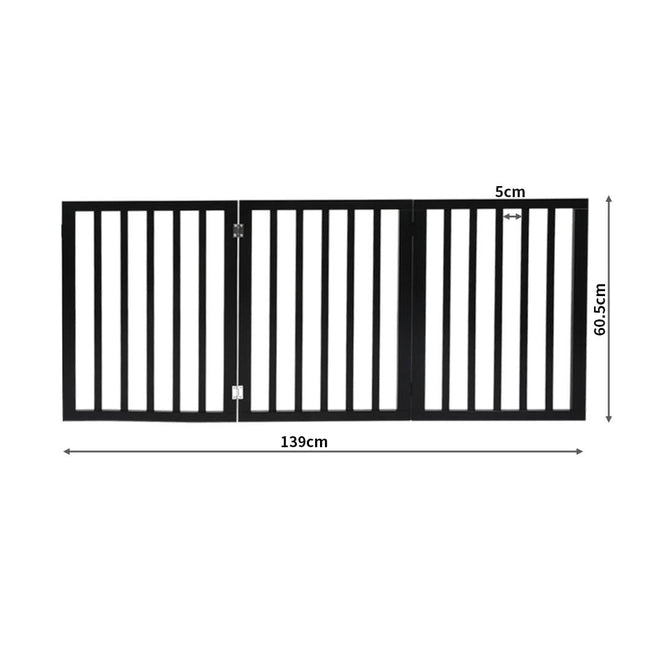 PaWz 3 Panels Wooden Pet Gate Dog Fence Black 139CM-1954802528155734018