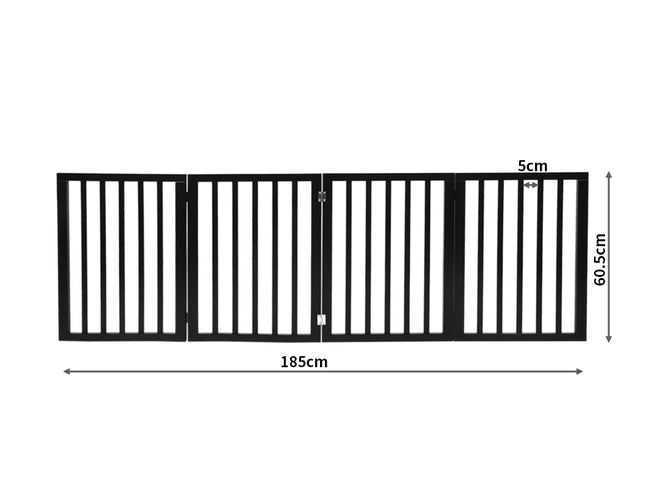 PaWz 4 Panels Wooden Pet Gate Dog Fence Black 600x 3MM-1973193642772402178