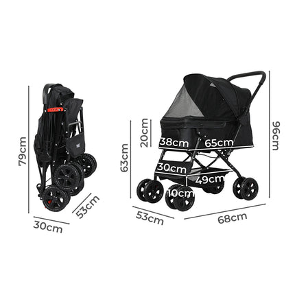 PaWz Pet Stroller Dog Cat Carrier Foldable Black-1973193719184232450