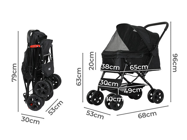 PaWz Pet Stroller Dog Cat Carrier Foldable Black-1973193719184232450