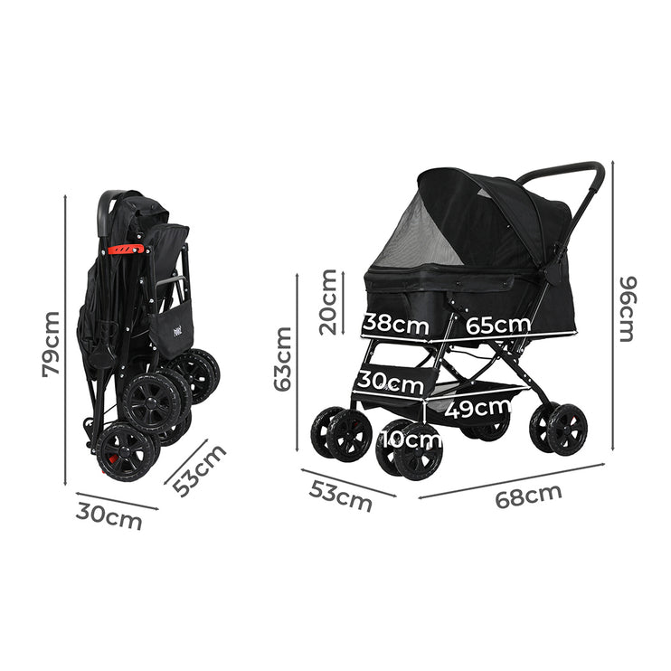 PaWz Pet Stroller Dog Cat Carrier Foldable Black-1973193719184232450