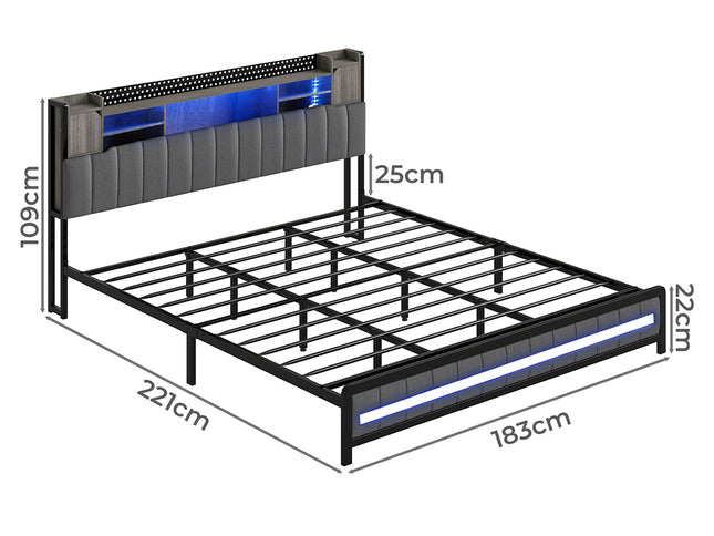 Levede King Bed Frame with Storage Headboard RGB LED-2011971105136447490