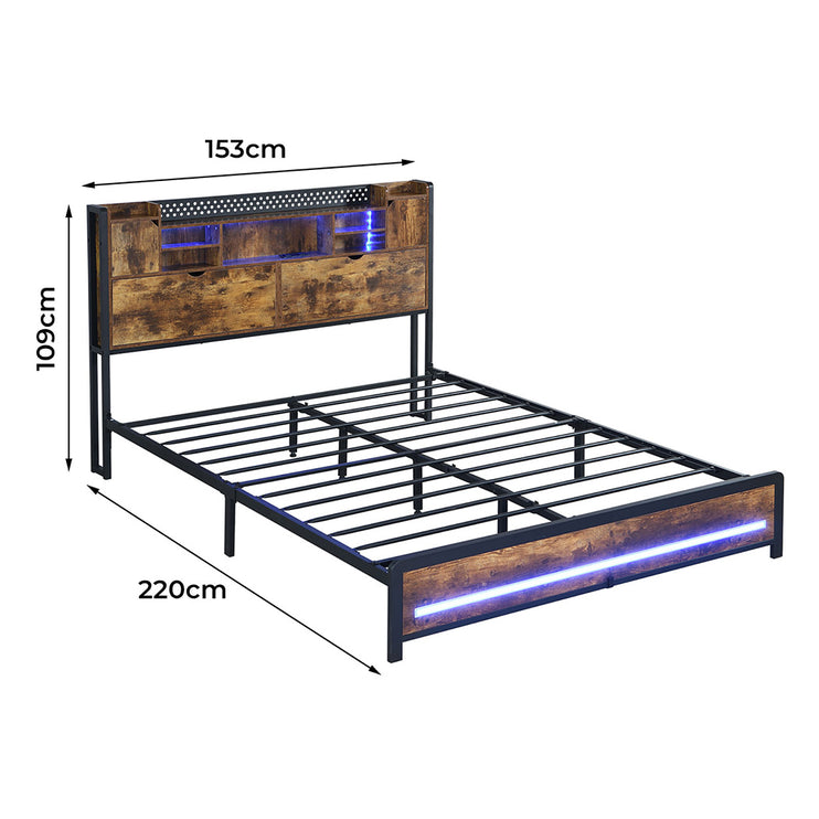 Levede Queen Bed Frame Storage Headboard Industrial-1973193509846519810
