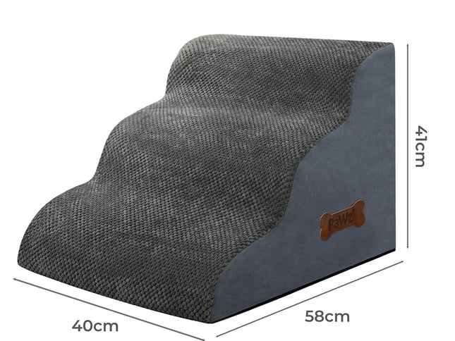 Pawz 3 Steps Pet Stairs Dog Ramp High Density Foam Grey-1973193539579940866