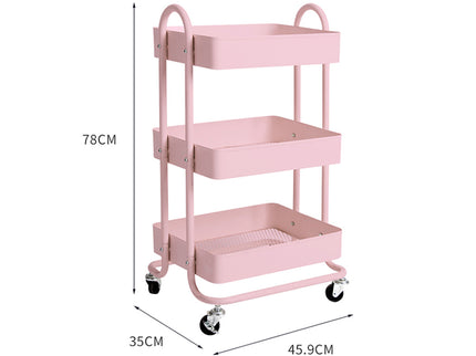 Levede 3 Tiers Kitchen Trolley Cart Pink-1917016721554804738