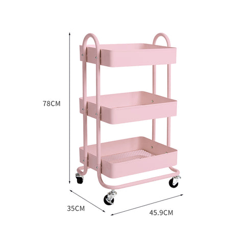 Levede 3 Tiers Kitchen Trolley Cart Pink-1917016721554804738