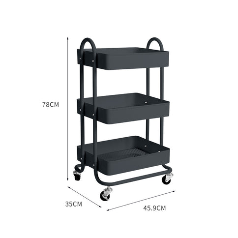 Levede 3 Tiers Kitchen Trolley Cart Grey-1917016721408004098