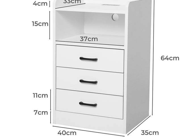 Levede Bedside Table USB Charger Outlet LED White-1975420388171190274