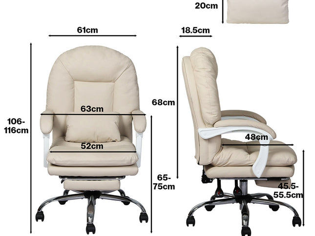 Levede Executive Office Chair Footrest PU Leather Tilt Gaming Work Seat Beige-2065254304113102850