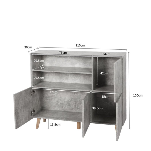 Levede Buffet Sideboard Storage Cabinet Grey-1954802985011908610