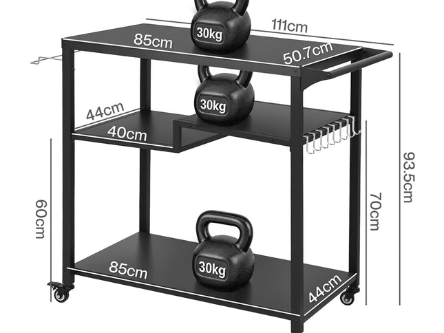 Levede Outdoor Kitchen Cart 3 Tier BBQ Grill Cart Mobile Patio Serving Trolley-2050059021565693954