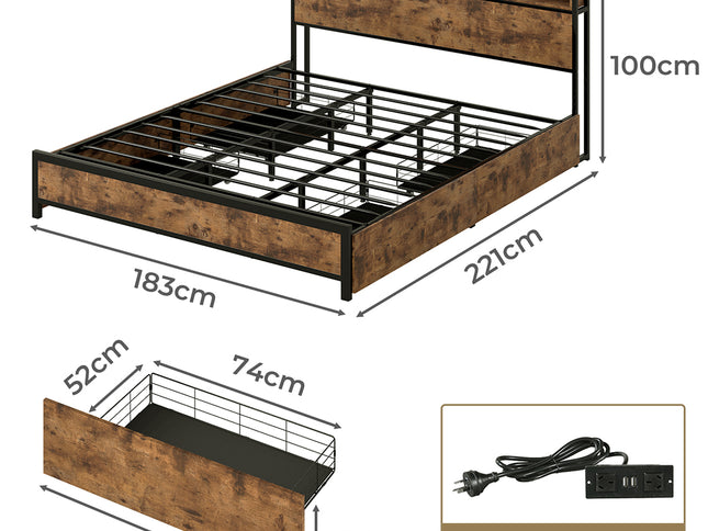 Levede King Bed Frame Industrial Storage LED Charing-2011971104339529730