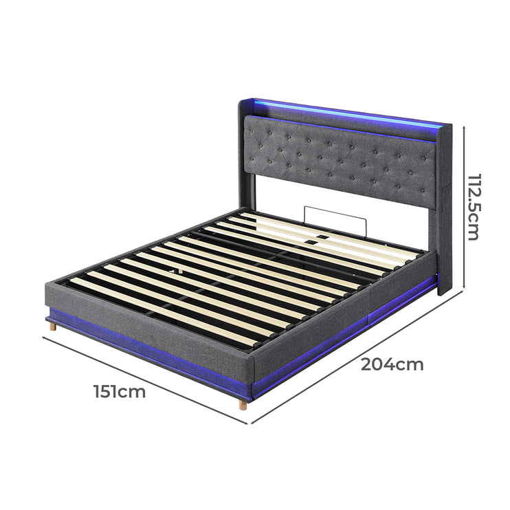 Levede Double Bed Frame Gas Lift LED Light-1973193467190448130