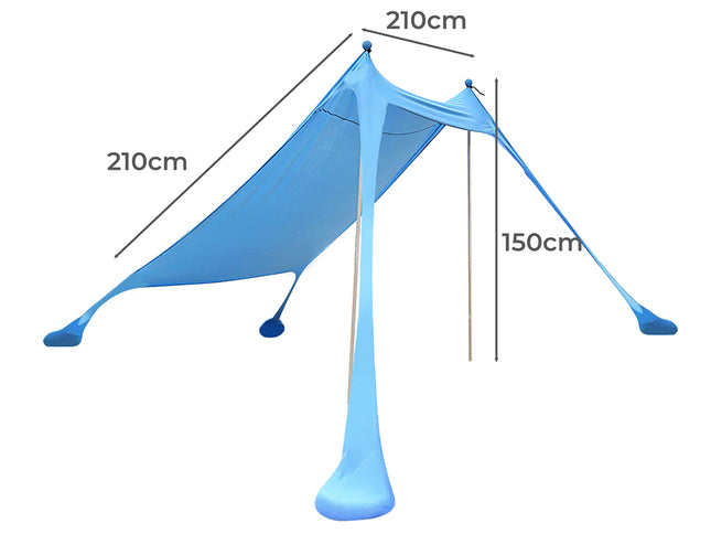 Beach Tent Camping Canopy 2-4 Person Family Sun Shade Shelter 210x210cm Blue-1973193766189797378