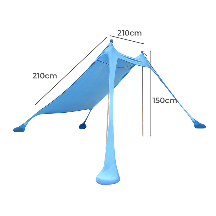 Beach Tent Camping Canopy 2-4 Person Family Sun Shade Shelter 210x210cm Blue-1973193766189797378