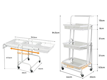 Levede 3 Tier Kitchen Trolley Cart Swivel White Colour-1864184350837444610