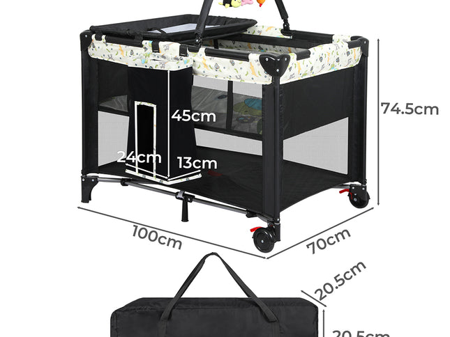 BoPeep Baby Cot Bed Crib Portable Bassinet Black-1973193914328420354
