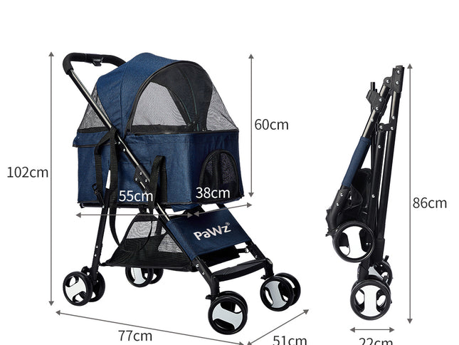 PaWz Large Pet Stroller Dog Cat Carrier Blue-1973193718429257730