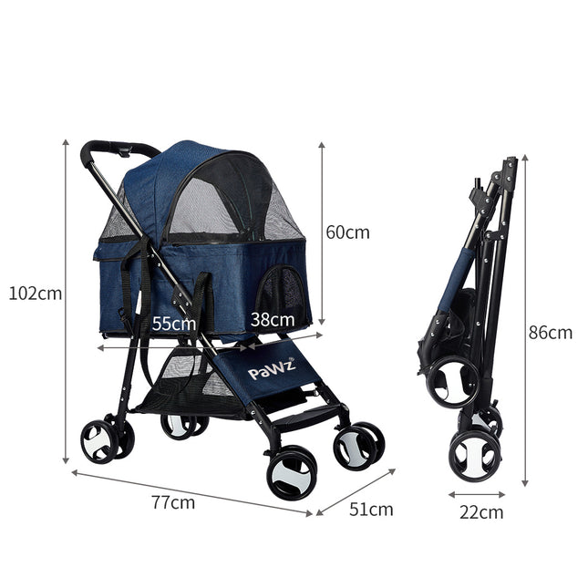 PaWz Large Pet Stroller Dog Cat Carrier Blue-1973193718429257730