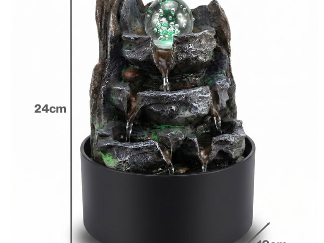 Spector Tabletop Water Fountain Resin LED Light 3 Flow Levels Waterfall Office-2061251862543339522
