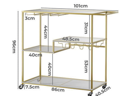 Levede Bar Cart Gold Drinks Serving Trolley 4 Tier-1886651029177634818