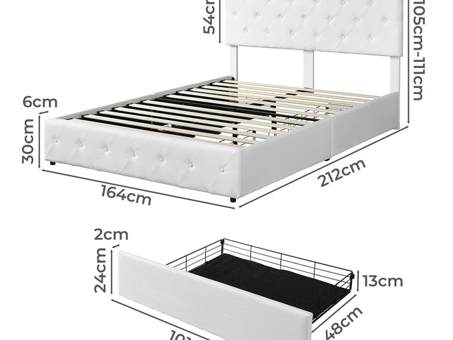 Levede Queen Bed Frame Tufted 4 Drawer-1973194032301608962