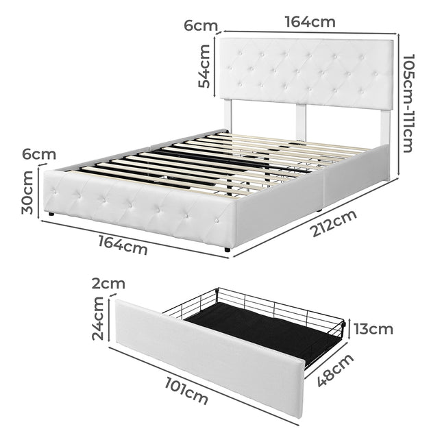 Levede Queen Bed Frame Tufted 4 Drawer-1973194032301608962