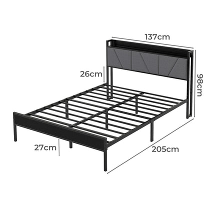 Levede Double Bed Frame Steel Base with Headboard Grey-2006732772936388610