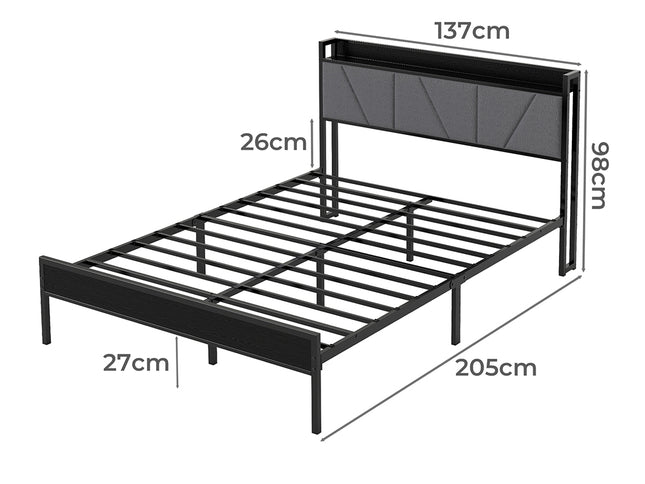 Levede Double Bed Frame Steel Base with Headboard Grey-2006732772936388610