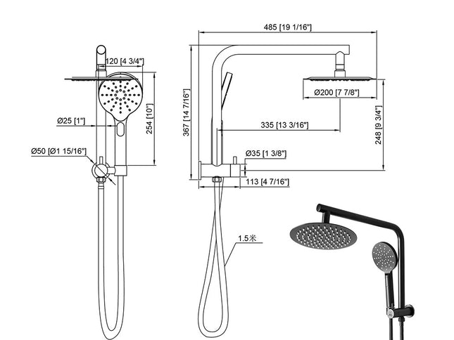 Shower Head High Pressure Set Rain Round Black-1942353352696401922