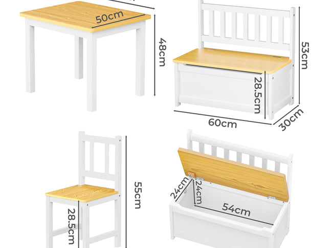 Bopeep Kids Table and Chairs Set Wooden Study Play 4PCS-1954802474309259266