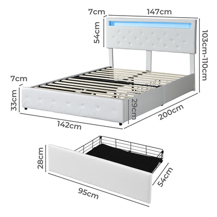 Levede Double Bed Frame RGB LED PU 4 Drawer USB-1973193436051935234