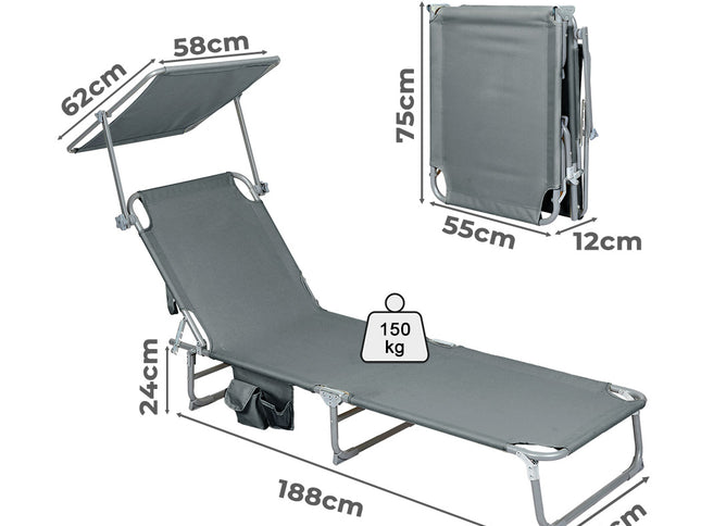 Levede Foldable Lounge Chairs with Canopy Grey-1910112248400056322