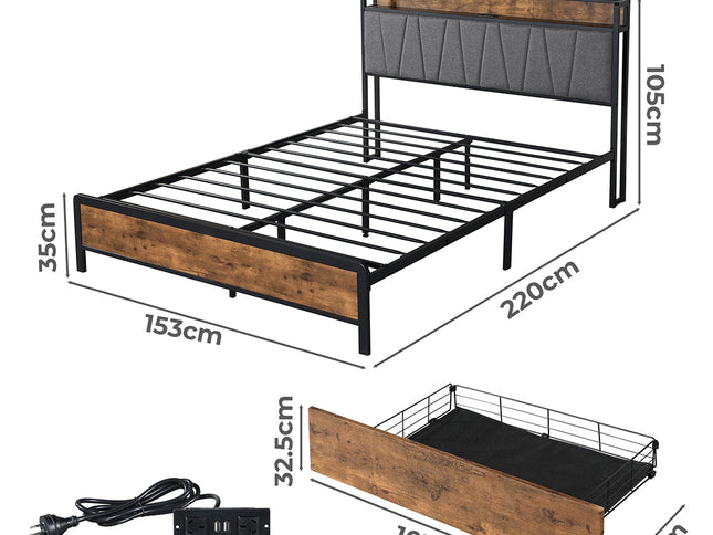 Levede Queen Bed Frame Tufted Headboard USB Charge-1973194033044000770