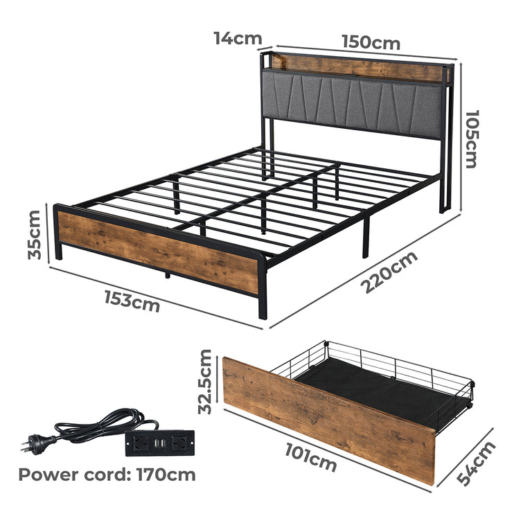 Levede Queen Bed Frame Tufted Headboard USB Charge-1973194033044000770