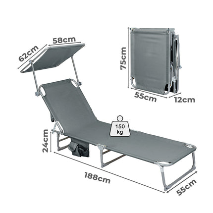 Levede Foldable Lounge Chairs with Canopy Grey-1973193483523067906