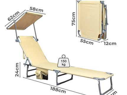 Levede Foldable Lounge Chairs with Canopy Khaki-1910112248655908866