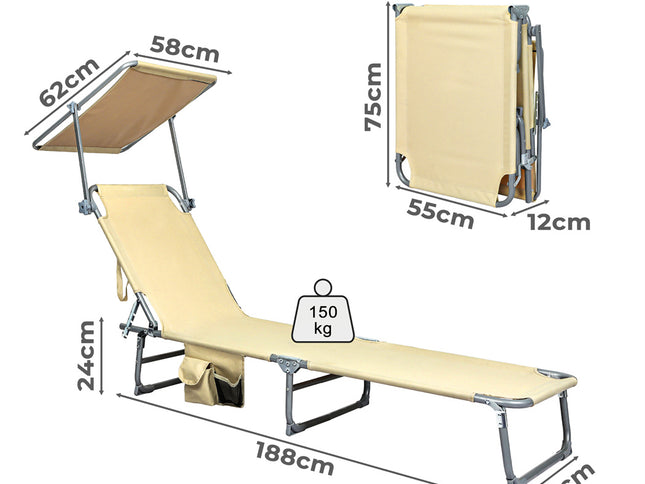 Levede Foldable Lounge Chairs with Canopy Khaki-1910112248655908866