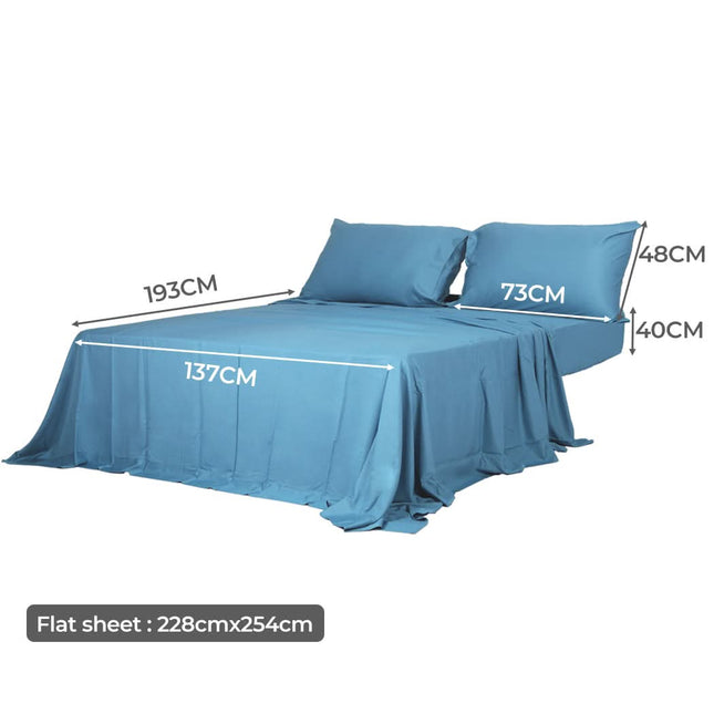 Dreamz 4pcs Double Size 100% Bamboo Bed Sheet Set in Blue Colour-1954802918599299074