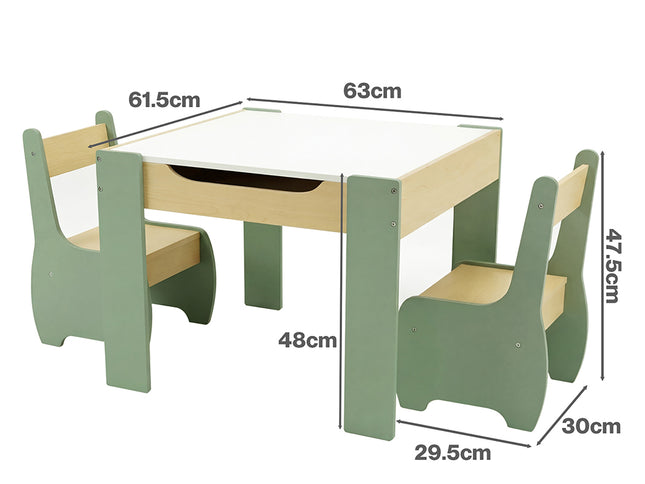 Levede Kids Table and Chairs Set 3-in-1 Chalkboard Storage Learning Dining Desk-2050056790908997634