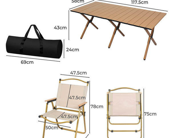Levede Folding Camping Table Chair Set Oak-1975420437819166722