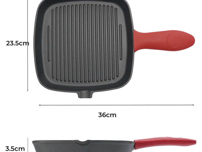 Toque Cast Iron Square Grill Pan with Spouts Cookware-2011971112124157954