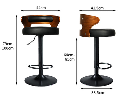 Levede 1x Kitchen Bar Stools Gas Lift Black-1919892921474224130
