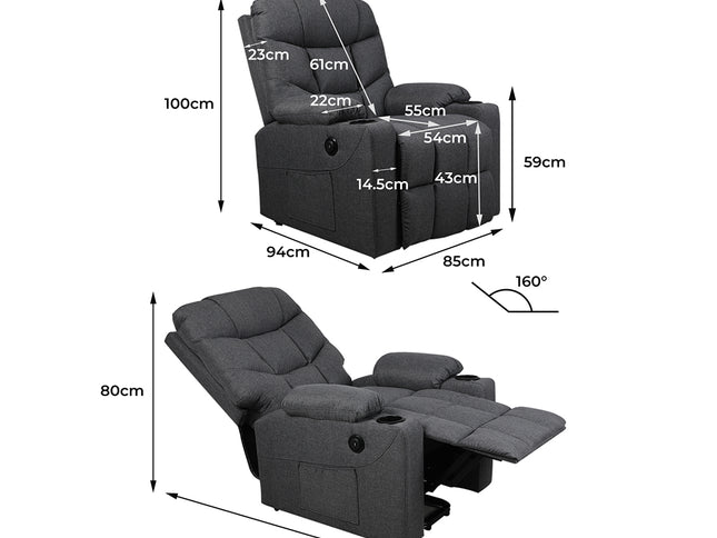 Levede Recliner Chair Electric Lift Grey-1975420439392030722