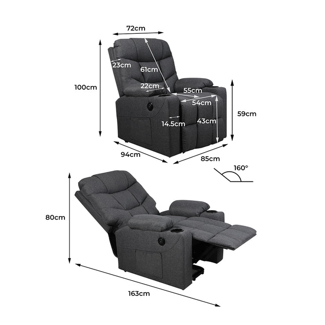Levede Recliner Chair Electric Lift Grey-1975420439392030722